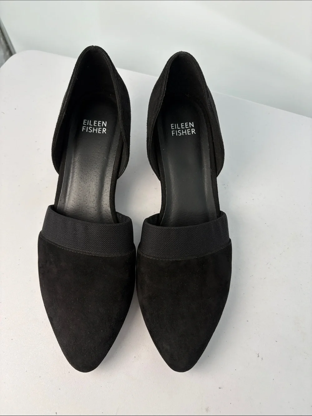 🌪️ Eileen Fisher Hilly suede  Black Pointed D'Orsay Low Heel Flats